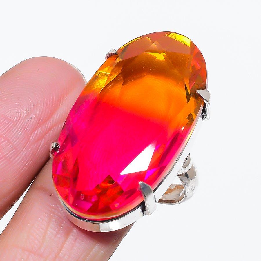 

Natural Bi-Color Tourmaline 925 Sterling Silver Jewelry Ring Size 9 n6U76