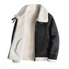 New fur integrated men's short locomotive lapel flight suit handsome PU leather jacket jacket trendy