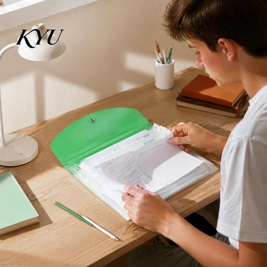 Student File Holder Expandable Document Folder with Label Slot, Layered Design Waterproof PP Envelope, Secure Rope Closure Organizer for Office