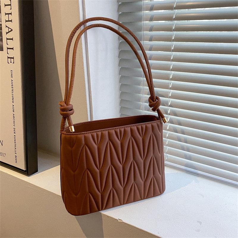 

Популярна сумка з вишитою ниткою, нова жіноча сумка, повсякденна універсальна сумка-месенджер, сумка-відро на одне плече під пахвами коричневий