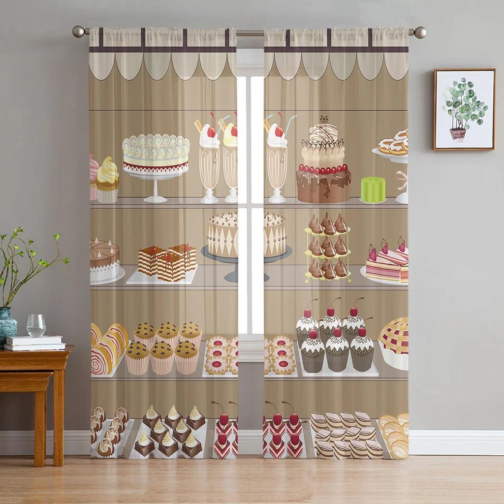 Dessert Cake Bread Modern Tulle Curtains for Living Room Bedroom Home Kitchen Window Sheer Curtains