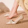 Fashion Shiny Crystal Buckle Luxury Wedding Shoes Women 2024 New Slip On High Heels Pumps Woman Pointed Toe Thin Heeled Party Shoes
