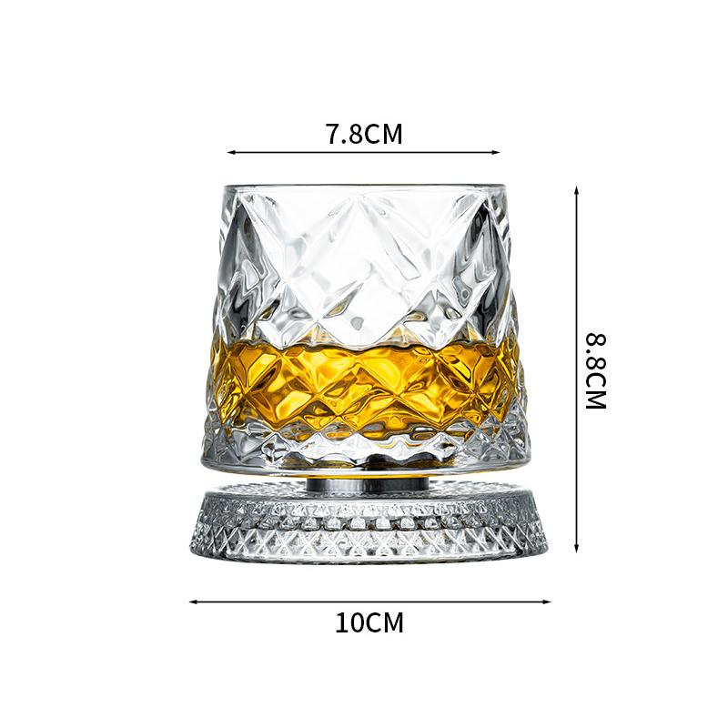360° Rotatable Spinning Crystal Whiskey Tumbler Stress Relief Old Fashioned Glass for Scotch Spirits 280ml Crystal Whiskey Glass