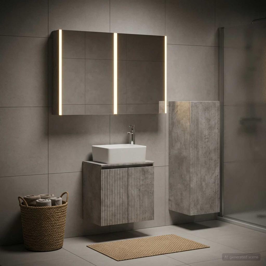Bathroom Furniture Set 4 pcs Concrete Grey Engineered Wood and Glass