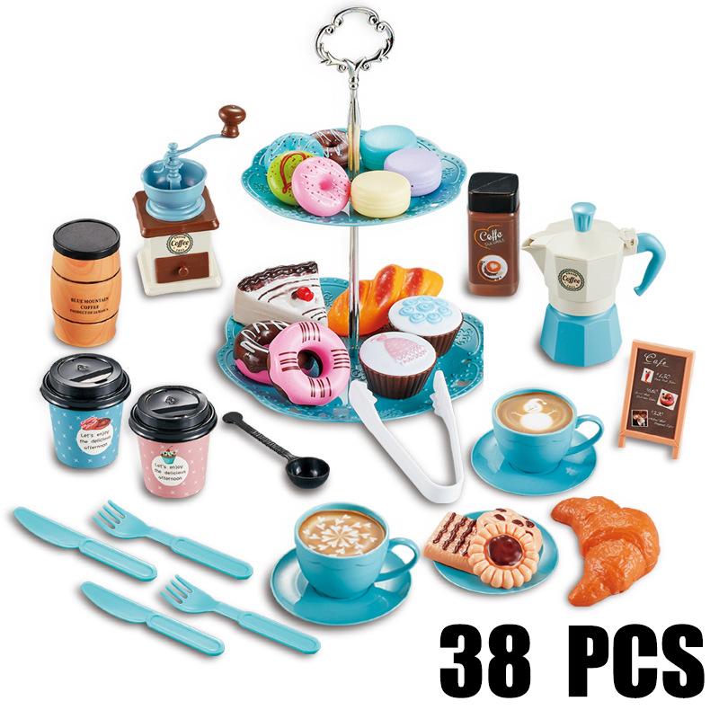 Afternoon Tea Toy Kit Gifts Pretend Playing Ideal For Boys and Girls Kids Playing House Toy Simulation Coffee Machine Cake Table Snack