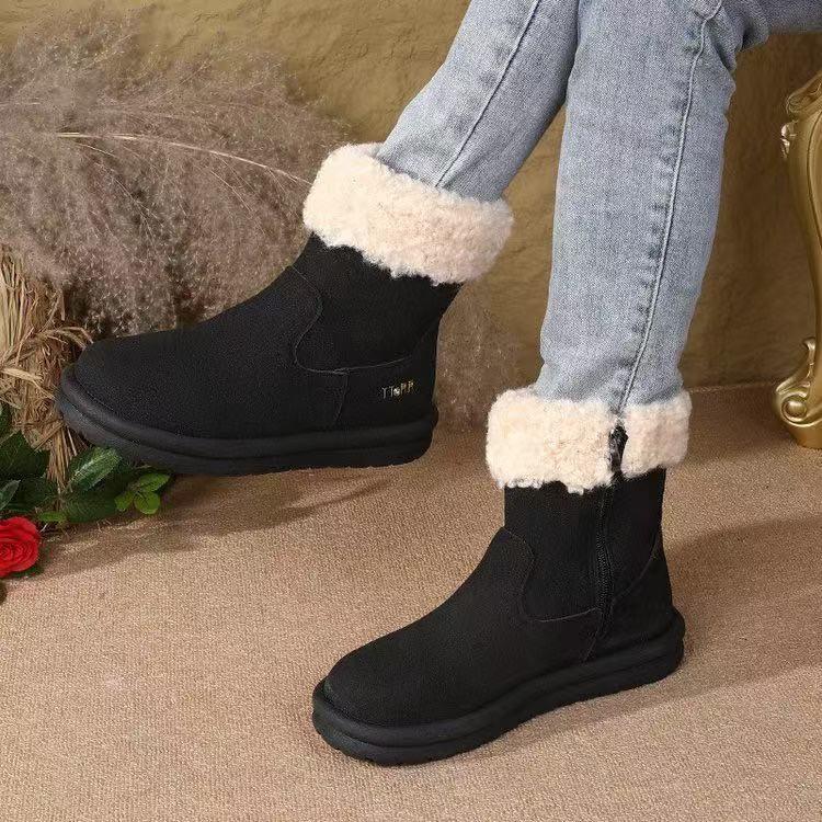 Women's Large Size Soft Sole Winter Warm Anti-slip Fur One Snow Boots Padded Lined Ankle Boots Anti-slip Outdoor Sports Cotton Boots