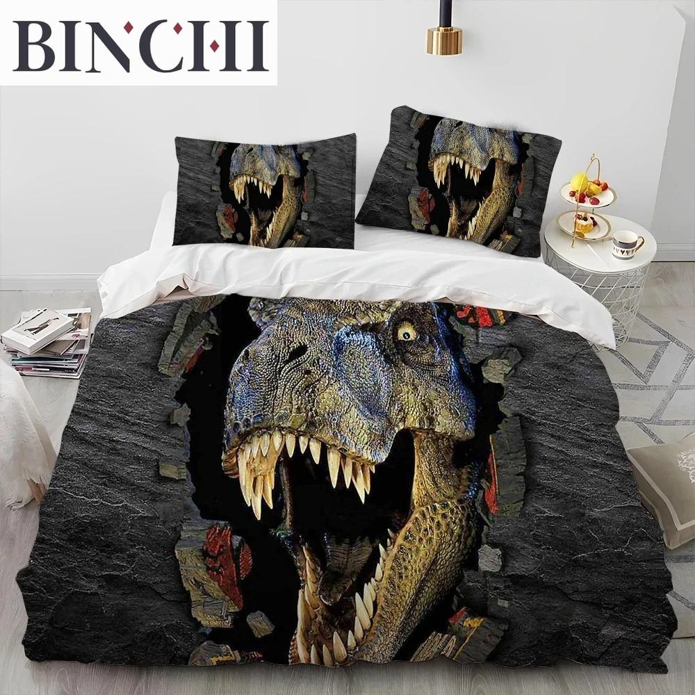 3D Cartoon Dinosaurier Illusion Bettdecke Bettwäsche Set Queen Size Bettbezug Kissenbezug Für Jungen Geschenk