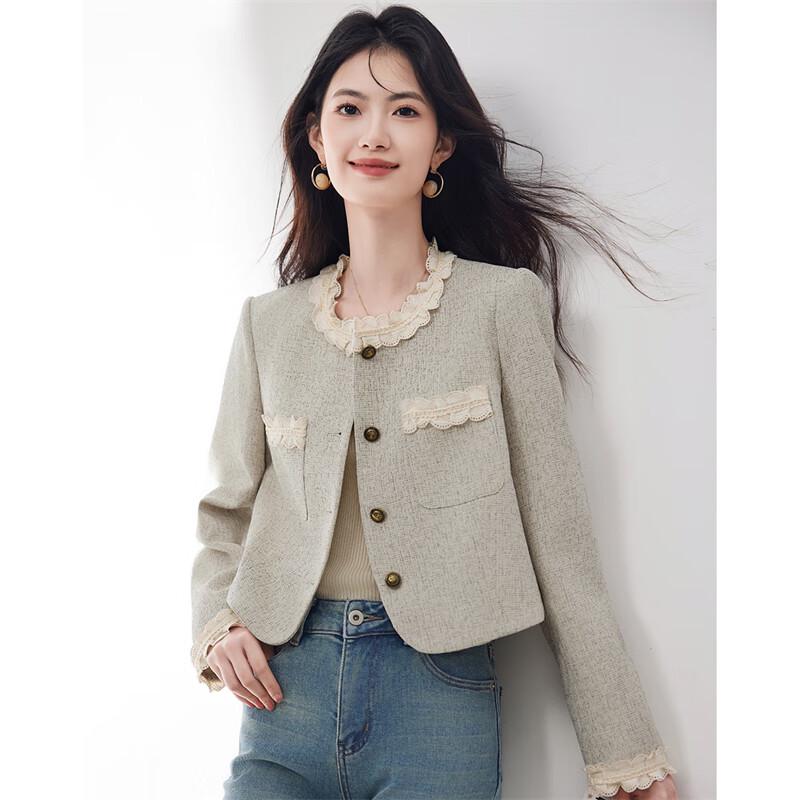 Women's Chic Patchwork Lace Tweed Jacket