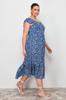 Women's Style Plus Size Navy Blue A-Line Midi Ruffled Floral Patterned Woven Dress