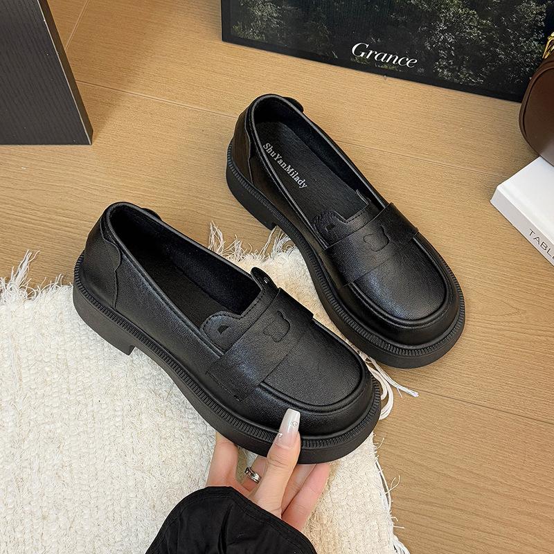 Black small leather shoes women's British style 2025 spring and autumn new work single shoes loafers soft-soled soft-soled flat-soled women's shoes