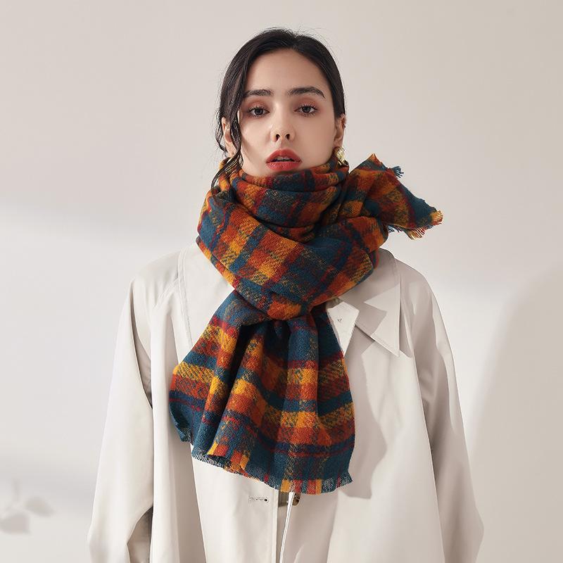 Fashion Plaid Scarf Women's New Autumn and Winter Sweet Imitation Cashmere Scarf Thickened Warm Shawl