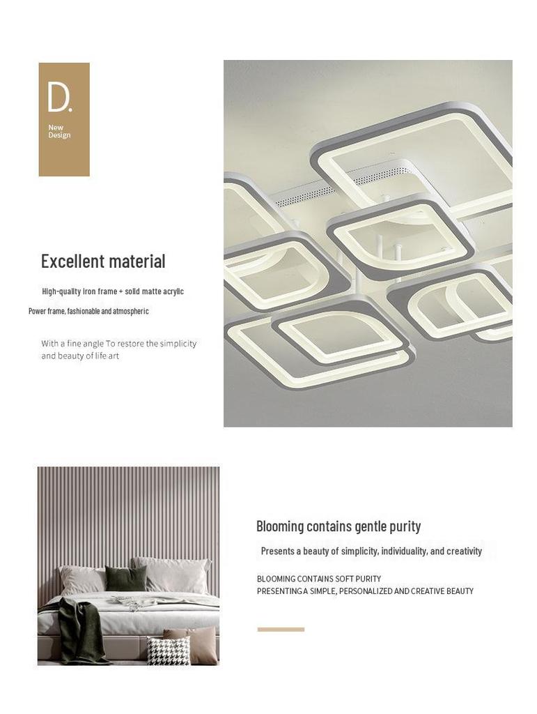 Acrylic Square Ceiling Light with Stepless Dimming for Living Room, Hotel, or Bedroom
