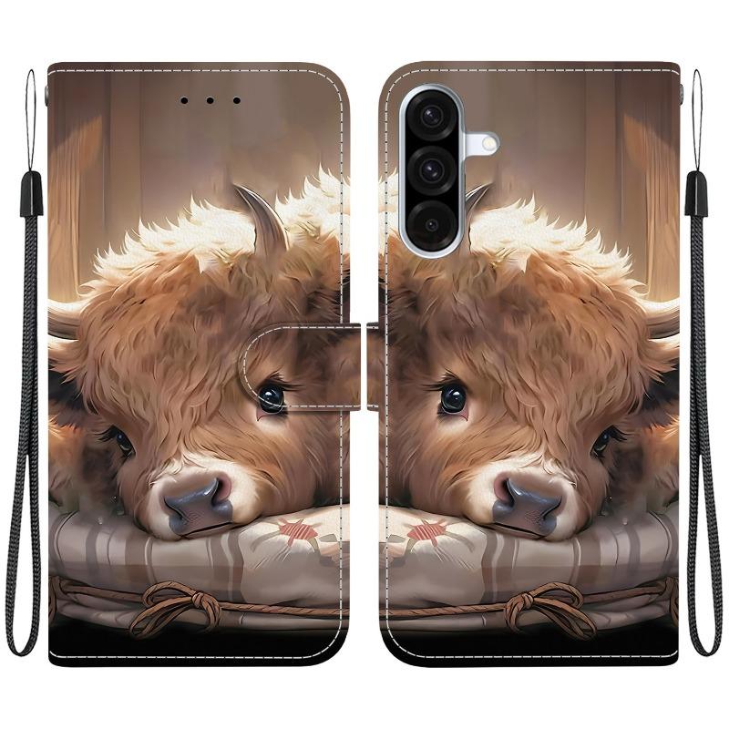 A16 A26 Animal Case Lion Panda Leather Phone Cover For Samsung Galaxy A36 A56 A26 5G A16 4G Wallet Flip Coque Card Protect Cases