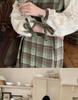2025 Autumn/Winter Petite Green Plaid College-Style Two-Piece Dress for Women
