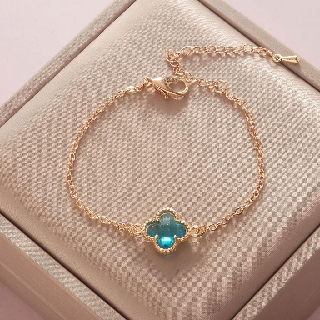 Fashionable Simple Rhinestone Evil Eye Four Leaf Clover Bracelet for Women