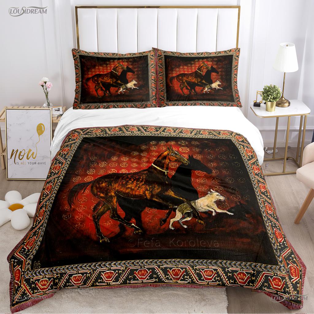 Persia Galoping Horse Al Season Duvet High-End Premium Cover Beding Sets Soft Comfortable Quilt Cover plus Pilowcases Ten Single/Double/Quen/King