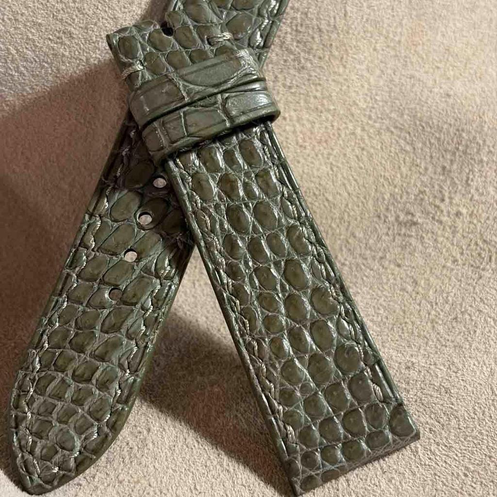 Used Cro-2101 Crocodile Watch Strap Olive (lug Width 20 Mm - Buckle Width 18 Mm)