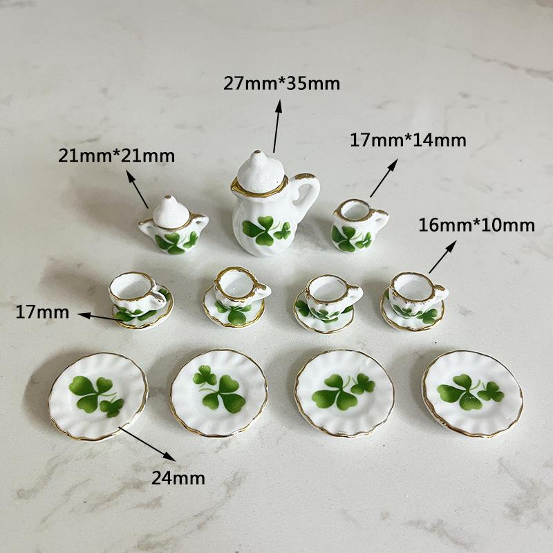 15Pcs/Set Vintage Miniature White Porcelain Tea Set Pot Cup Plate Tableware Dollhouse House Model Room Items Furniture Decor