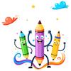 Cute Cartoon Pencil and Crayon Wall Stickers, Removable Self-Adhesive Decals for Kids Room Study Room Decoration