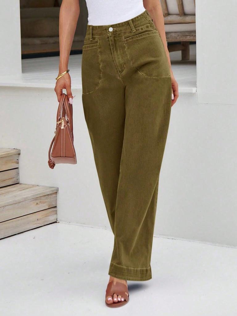 Women's High Waist Wide Leg Jeans Stretch Denim Baggy Loose Fit Pants with Pockets