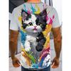 New Men's Black and White Cat Print T-shirt, Perfect for Summer Fashion.