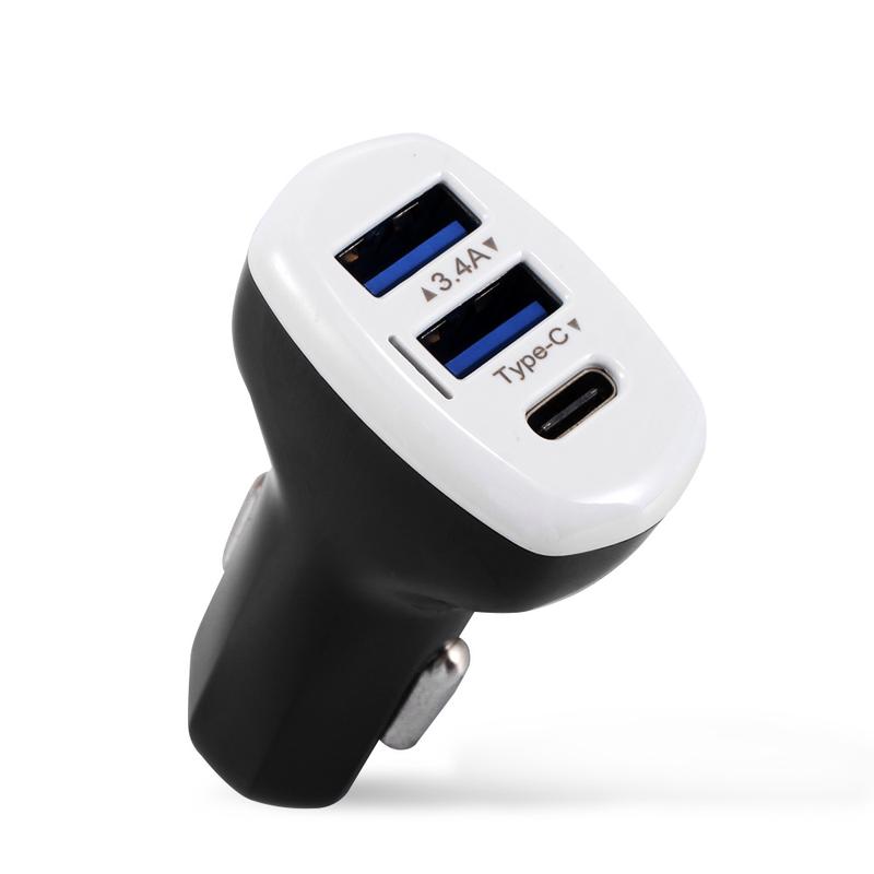 

3.4A with Type C Interface Dual USB Car Charger Smartphone Car Charger чорний