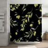 Green Olive Shower Curtain Black Background Modern Bathroom Decor Removable Vinyl Waterproof Fabric Print
