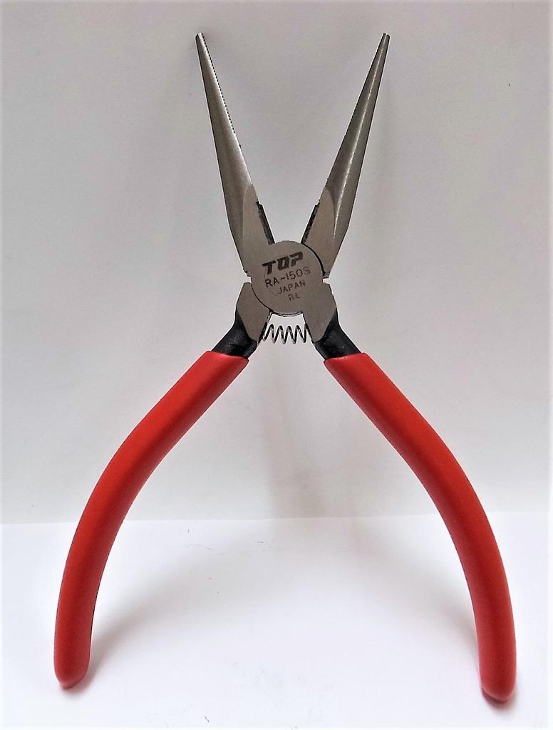 TOP Long Nose Serrated Cuts Iron Wire Up To Total Length Made In Pliers, S-Shaped, Tips, Spring-Loaded, 1.5mm Diameter, 161mm, Japan, RA-150S,