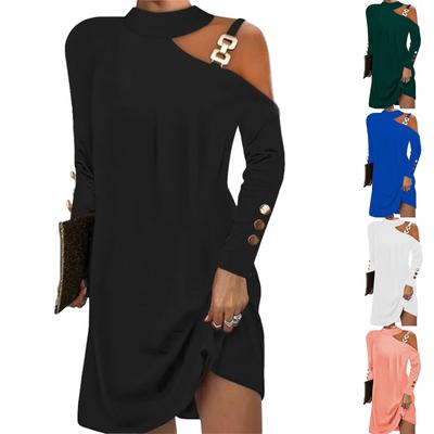 Women's Casual Solid Color Slim Fit Round Neck Off Shoulder Long Sleeve Dress