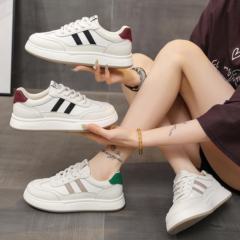 First layer cowhide~ genuine leather thick-soled white shoes women's shoes 2025 autumn new casual sports single shoes women's board shoes