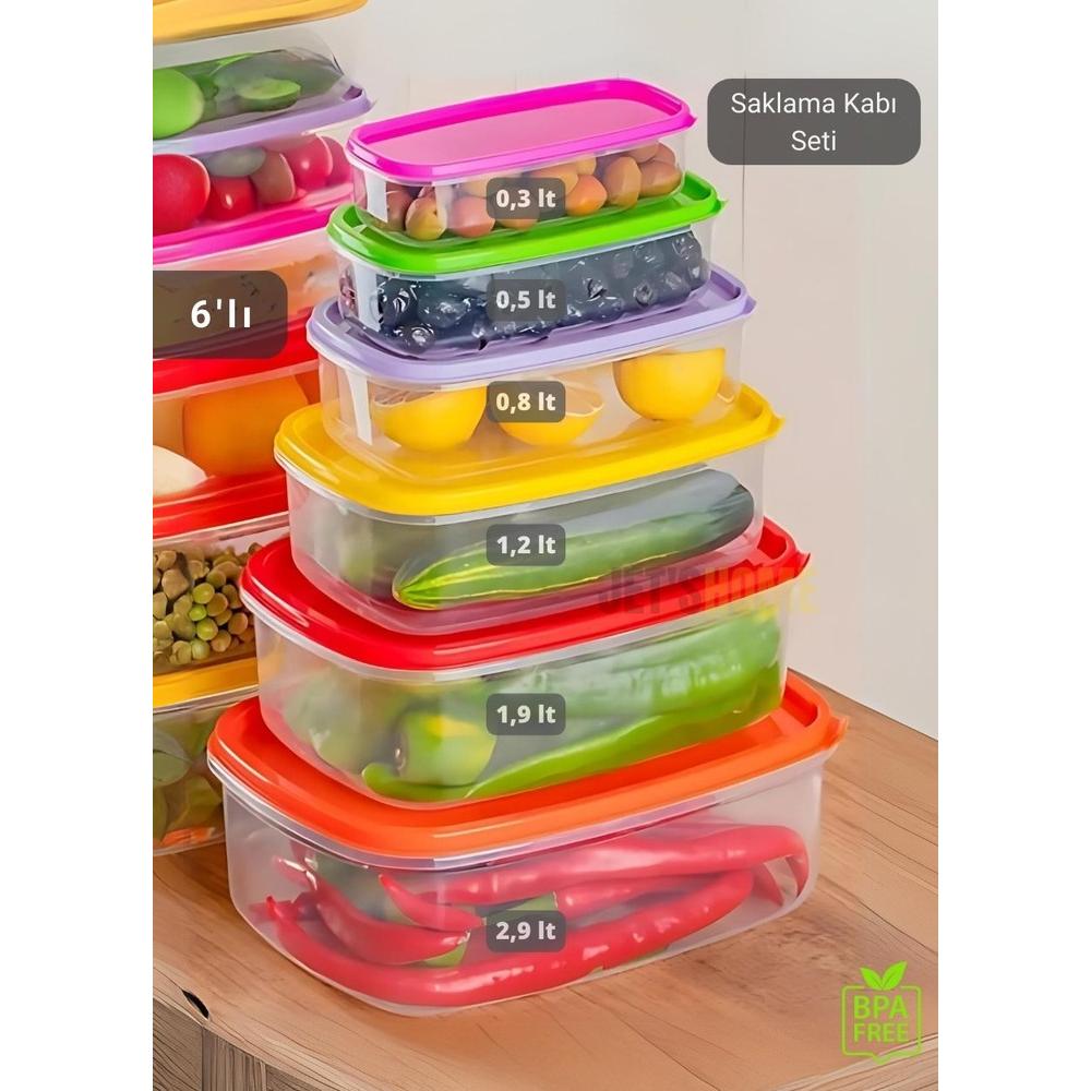 

6 lı Set Erzak Saklama Kabı Seti BPA Free Erzak Kabı Bakliyat Saklama Kapları Buzdolabı Kabı