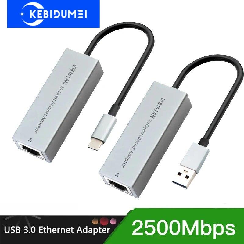2500 Mb/s Typ C USB ethernetová síťová karta USB C na RJ45 Lan vysokorychlostní gigabitový ethernetový adaptér pro počítač Tablet PC, notebook Windows