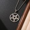 Men's Inverted Pentagram Long Dark Choker Necklace, Silver Stainless Steel