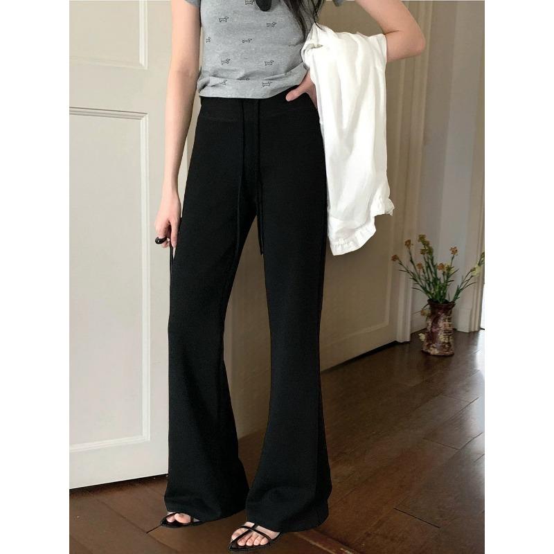 

Mudal micro-pull pants women s casual soft waxy simple drawstring trousers summer new slim-fitting and thin solid-color sweatpants M чёрный