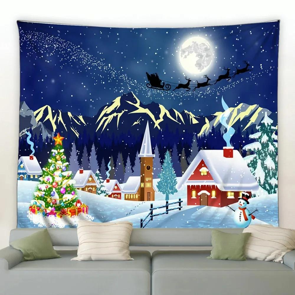 Christmas Cartoon Style Tapestry Bedroom Living Room Home Christmas Decoration Tapestry