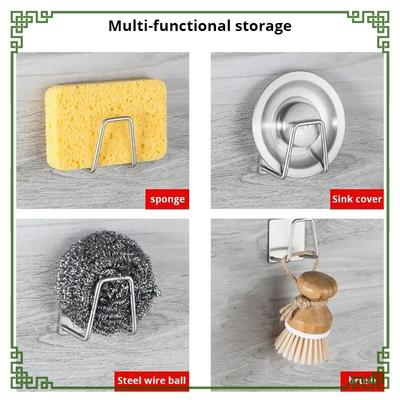 Kitchen Sponges Holder Stainless Steel Sink Sponges Drain Drying Rack Self Adhesive Storage Holder Wall Hooks Kitchen Organizer