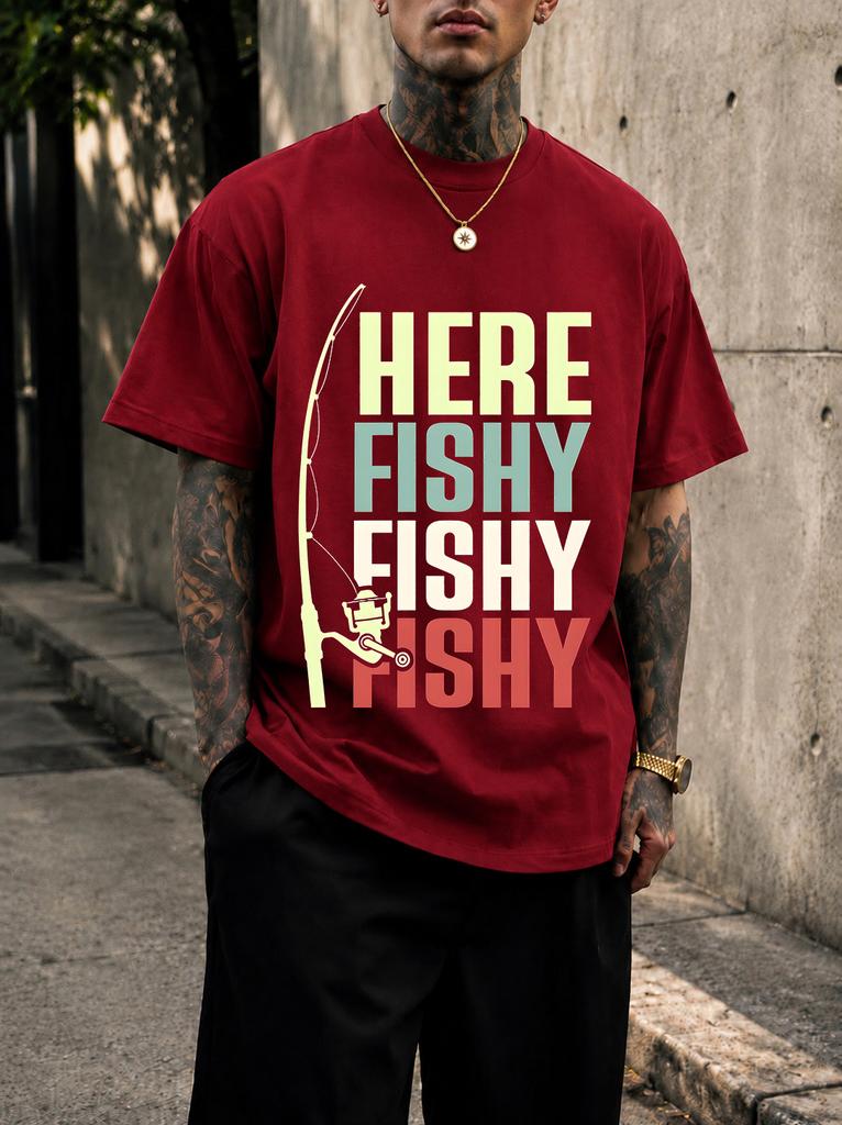 2026 New Pure Cotton Tshirt Fishy Fishy Come Over Fishing Fun Slogan Print Crew Neck Short Sleeve Casual Top
