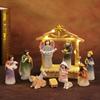12Pcs LED Nativity Scene Set Resin Christmas Manger Angel Figurines with Star Light Holiday Tabletop Decor for Home Church
