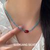 Sterling Silver Red Agate Clavicle Necklace - Women's Natural Stone Beaded Chinese Style