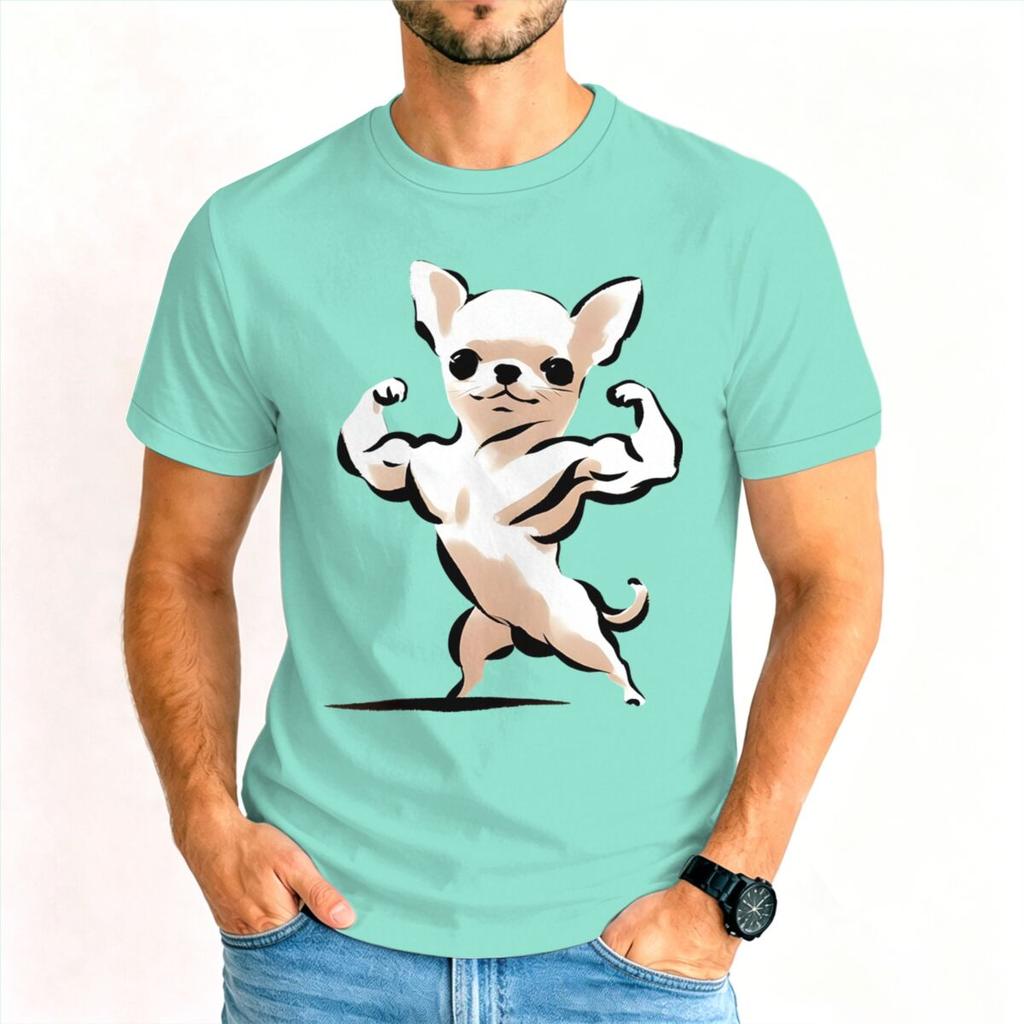 Cartoon Gym Chihuahua Tshirt Unisex Humor Dog Lover Graphic Tee Casual Short Sleeve Streetwear Tshirts