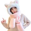 Winter, Plush Hat, Scarf and Gloves In One, Versatile, Thick and Warm, Ear Protection and Neck Protection Three Piece Set, Female, Three In One
