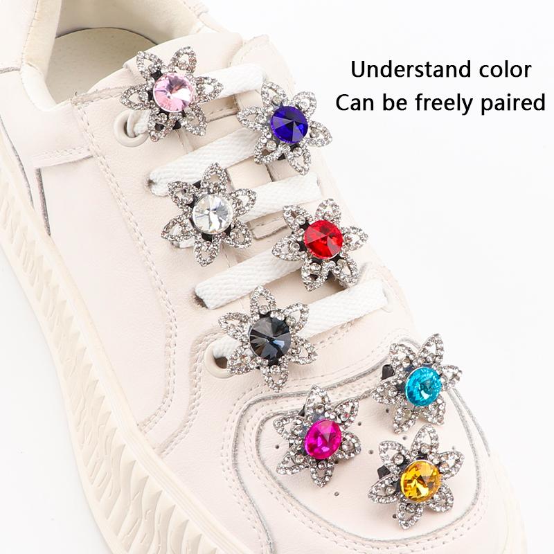 1pc Rhinestones Shoe Laces Charm for Sneakers Shoelaces Decorations Flower Fancy Crystal Buckle Bling Shoes Accessories for Girl