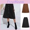 Corduroy High Waist Midi Skirt With Button Closure For Office And Fall Season