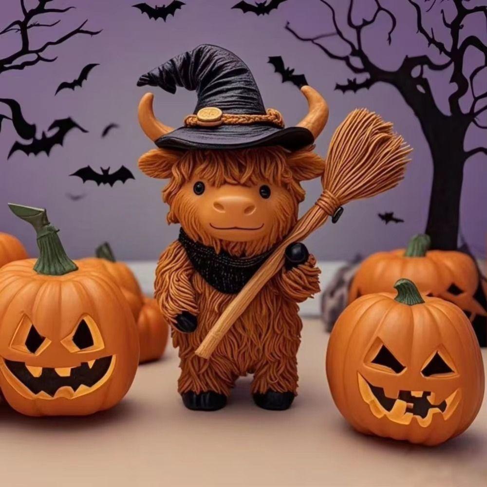 Cute Christmas Highland Cow Statue Resin Animal Sculpture Cow Figurine  Micro Landscape Model