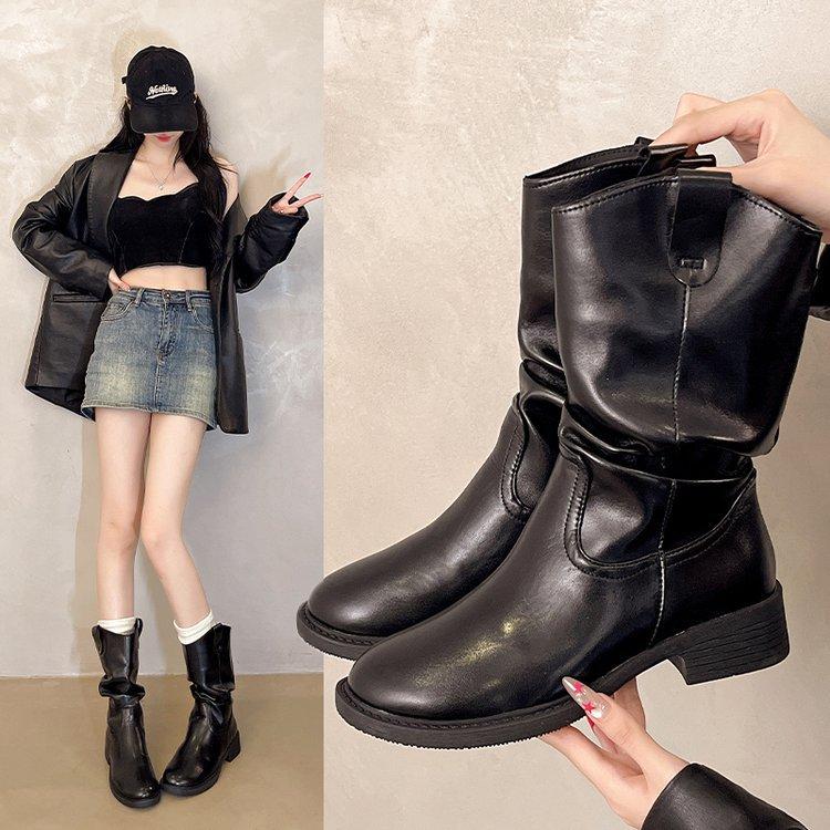 Brown Martin Boots Women's 2025 New Autumn Merard Wasteland Wind Western Boots Medium Tube Knight Pile Short Boots