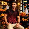 Men's Halloween Shirt with Pocket Casual Short Sleeve Button Down Top for Holiday Parties
