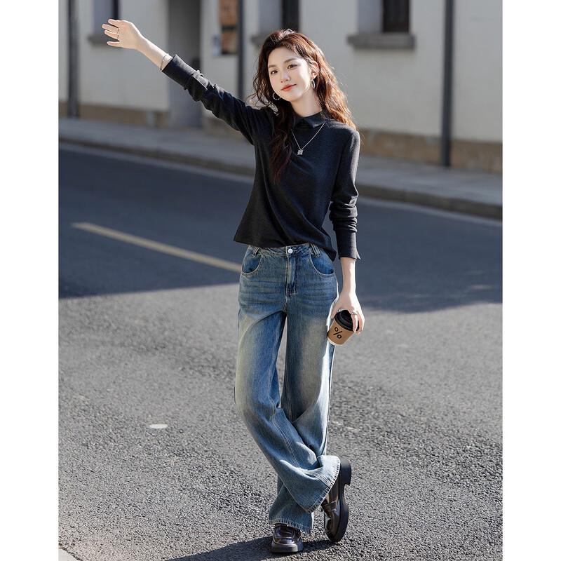 Demana Women s Soft Brushed Lapel Long Sleeve T-Shirt S