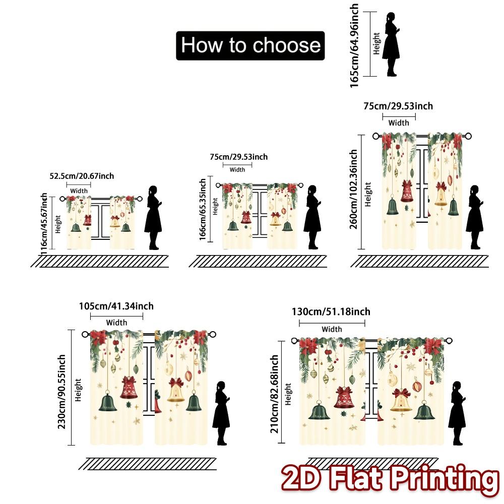 2pcs,Curtains Christmas Bells Holly Garland (3) Popular Curtains Versatile Durable Polyester Curtains Decorations Inside