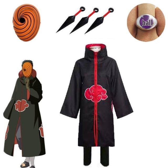 Naruto Uchiha Obito Tobi Akatsuki Cosplay Set: Coat, Shoes, Mask, and Ring