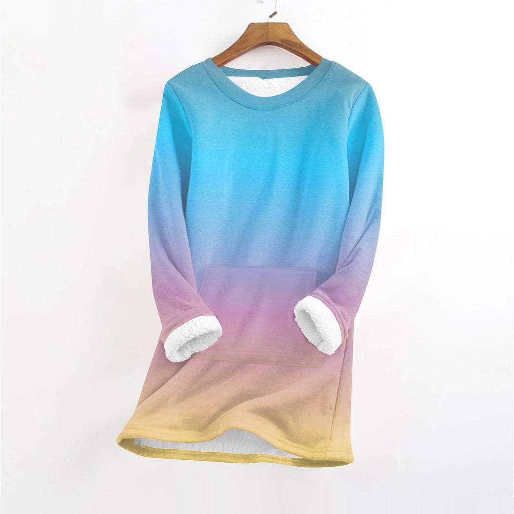 Women's Fashionable Printed Round Neck Long Sleeved Plush Warm Pullover Top